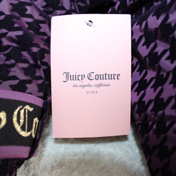 Juicy Couture Girls Hooded Puffer Coat NWT Faux Fur Trim Belted 10/12 - Picture 8 of 8